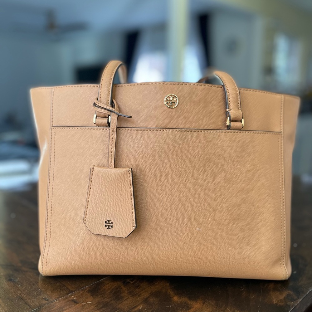 Tory Burch Women's Robinson Small Tote Cardamom/Royal Navy Tan One Size